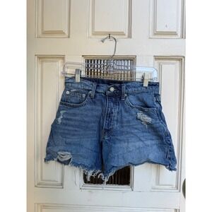 Lucky Brand 90s Midi High Rise‎ Denim Shorts Distressed Blue Jean Size 0/25
